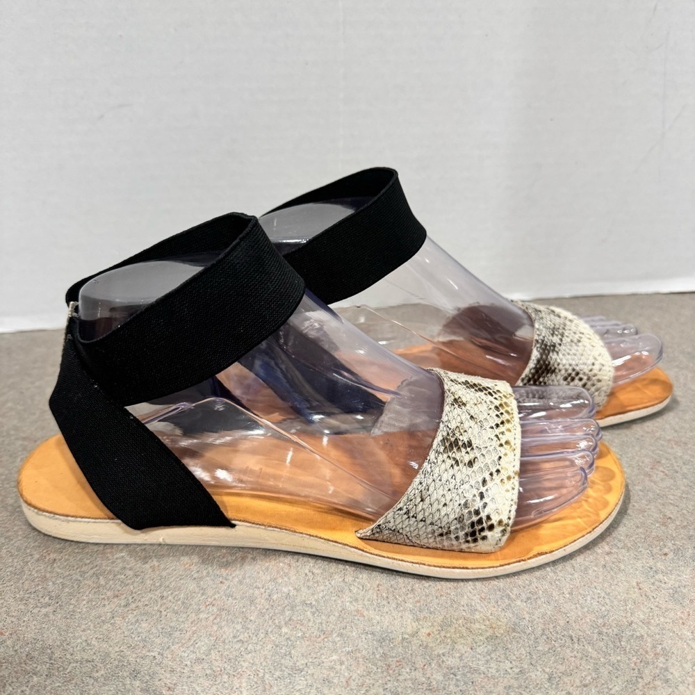 Cocobelle Luella Leather Snakeskin Print Elastic Strap Sandals 7.5